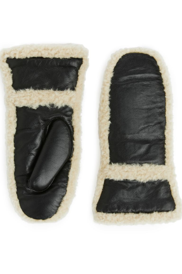 Leather Mittens - Black/Off White - Ladies | H&M GB | H&M (UK, MY, IN, SG, PH, TW, HK)