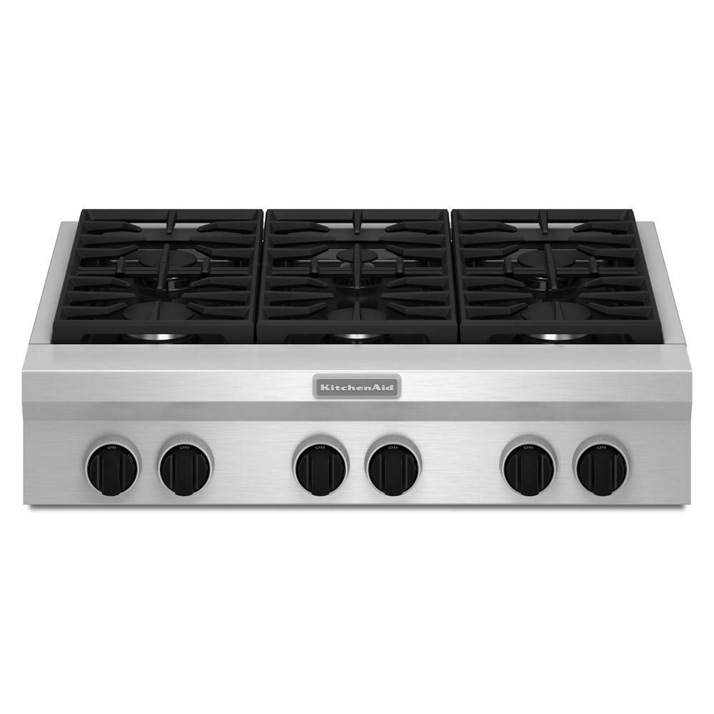 KitchenAid 36 in. Gas Cooktop in Stainless Steel with 6 Burners including Two 20000-BTU Ultra Power  | Home Depot