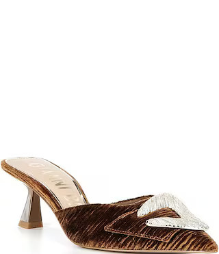 Gianni Bini Wendella Ruched Velvet Buckle Ornament Dress Mules | Dillard's | Dillard's