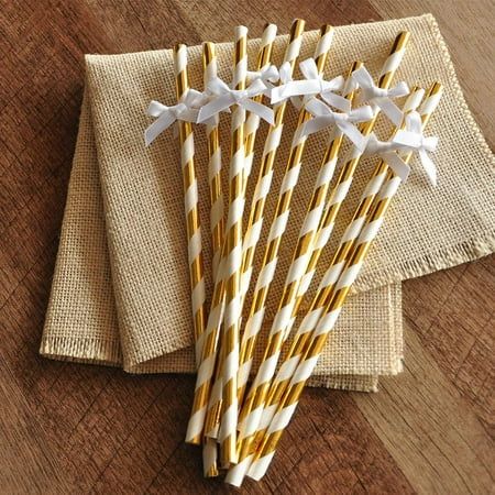 Baptism Decorations. Handcrafted in 1-3 Business Days. Metallic Gold Straws with White Bows 10CT. | Walmart (US)