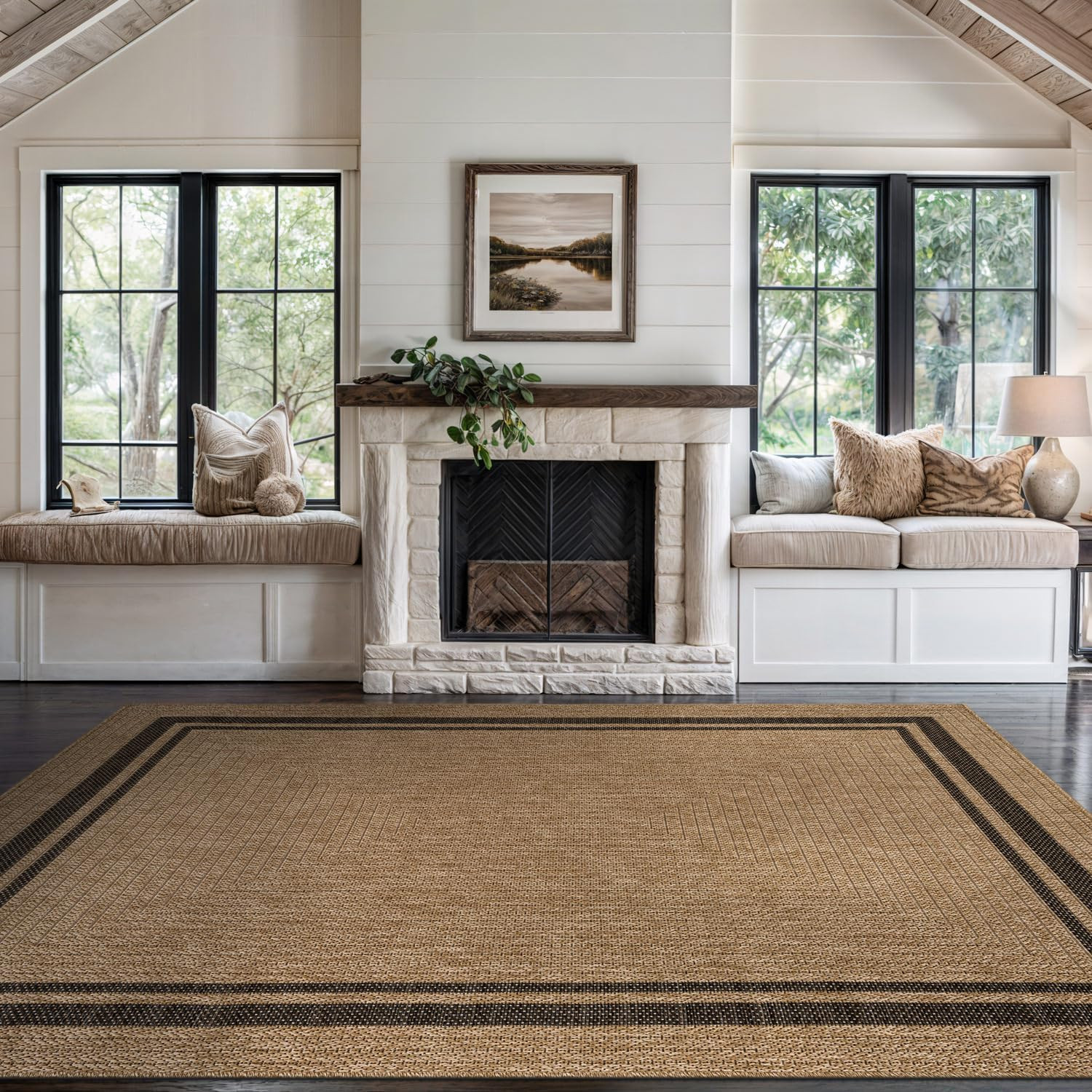 Beverly Rug Easy Jute Bordered Rug 9x12 Washable Large Indoor Outdoor Area Rugs for Living Dining... | Amazon (US)
