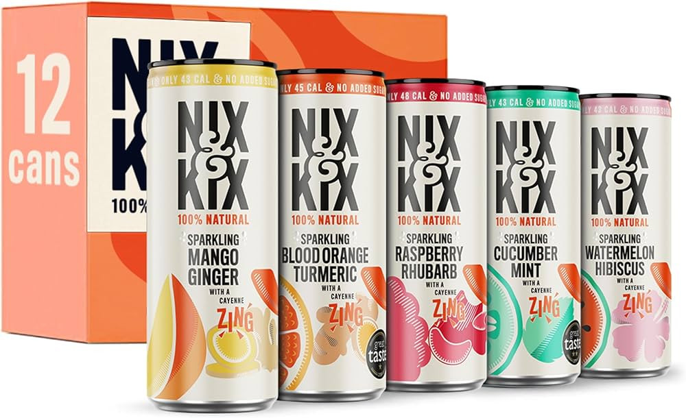 Nix & Kix Assorted Mix Sparkling Soft Drink, Low Calorie & Vegan Friendly, 250 ml (Pack of 12) | Amazon (UK)
