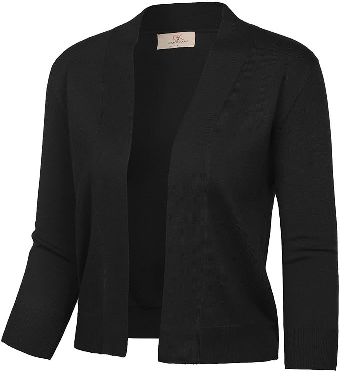 GRACE KARIN Womens 3/4 Sleeve Knit Cropped Cardigan Sweaters Lightweight Open Front Bolero Shrugs... | Amazon (US)