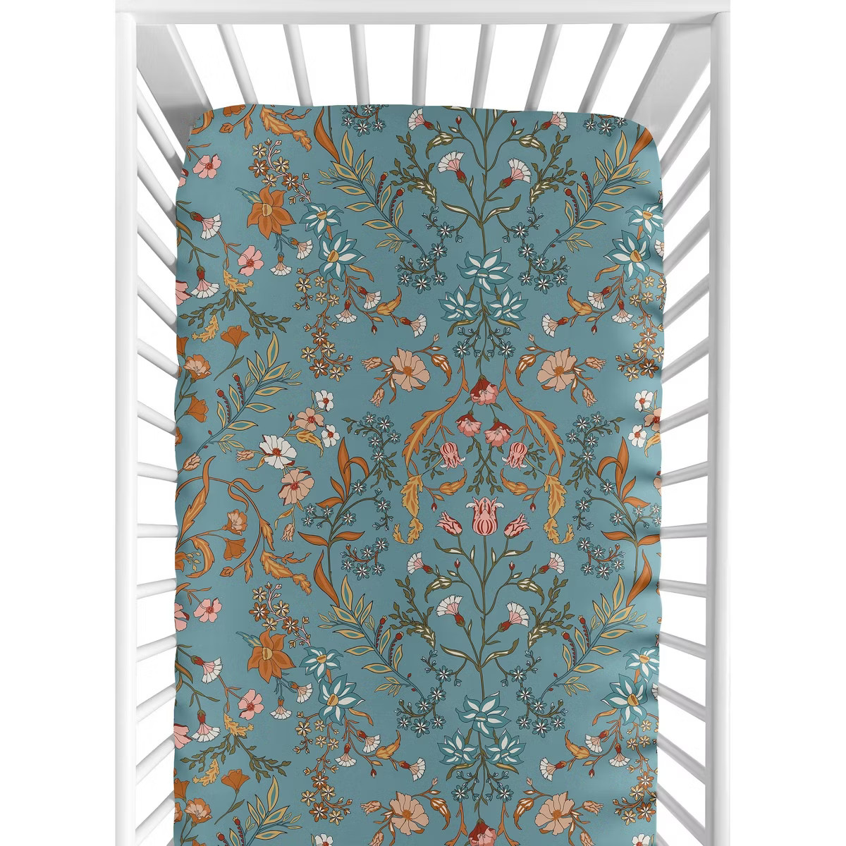 Sweet Jojo Designs Girl Baby Fitted Crib Sheet Boho Floral Wildflower Blue and Orange | Target