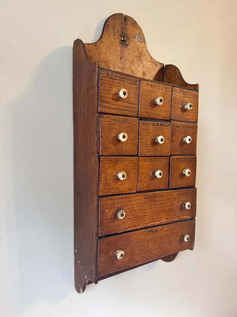 Antique 11 Drawer Wall Hanging Wooden Spice Cabinet, Primitive Kitchen Cupboard Storage, Apotheca... | Etsy (US)