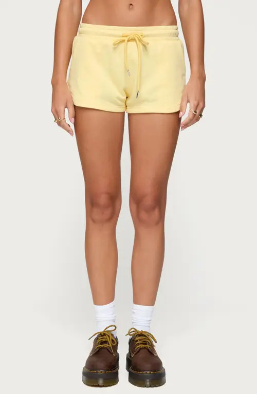 EDIKTED Kordelia Drawstring Sweatshorts in Yellow at Nordstrom, Size Large | Nordstrom