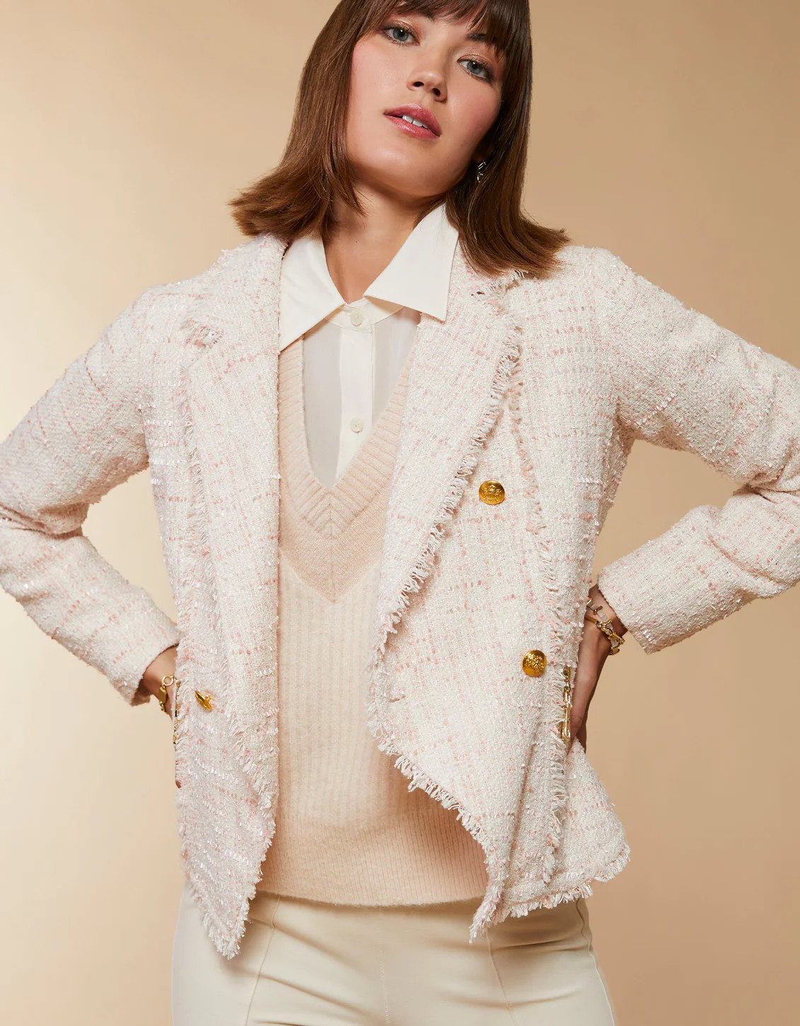 Nathalie Tweed Blazer Pearl Blush | Spartina 449