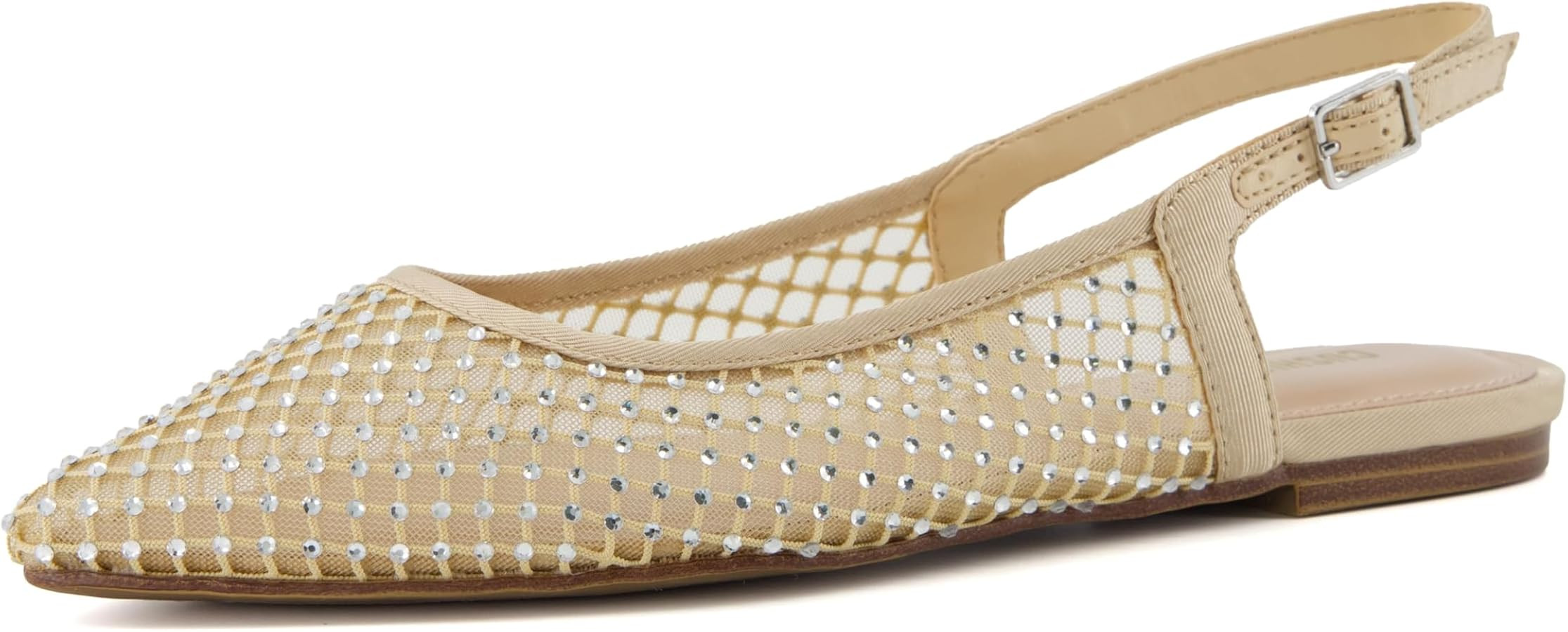 CUSHIONAIRE Women's Lark Rhinestone Mesh Slingback Flat with Adjustable Buckle, +Memory Foam, Wid... | Amazon (US)