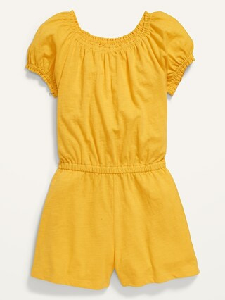 Puff-Sleeve Slub-Knit Romper for Girls | Old Navy (US)