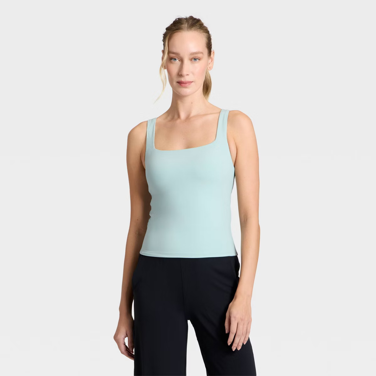 Women's Everyday Soft Square Neck Support Tank Top - All In Motion™ Light Aqua Blue L | Target
