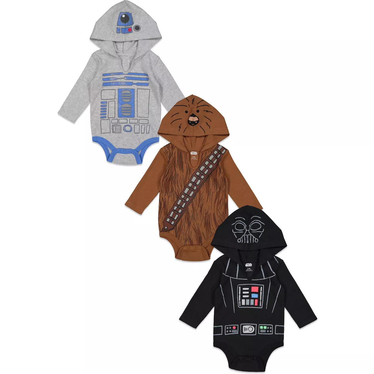 Star Wars Chewbacca Darth Vader R2-D2 Baby 3 Pack Long Sleeve Bodysuits Newborn to Infant | Target