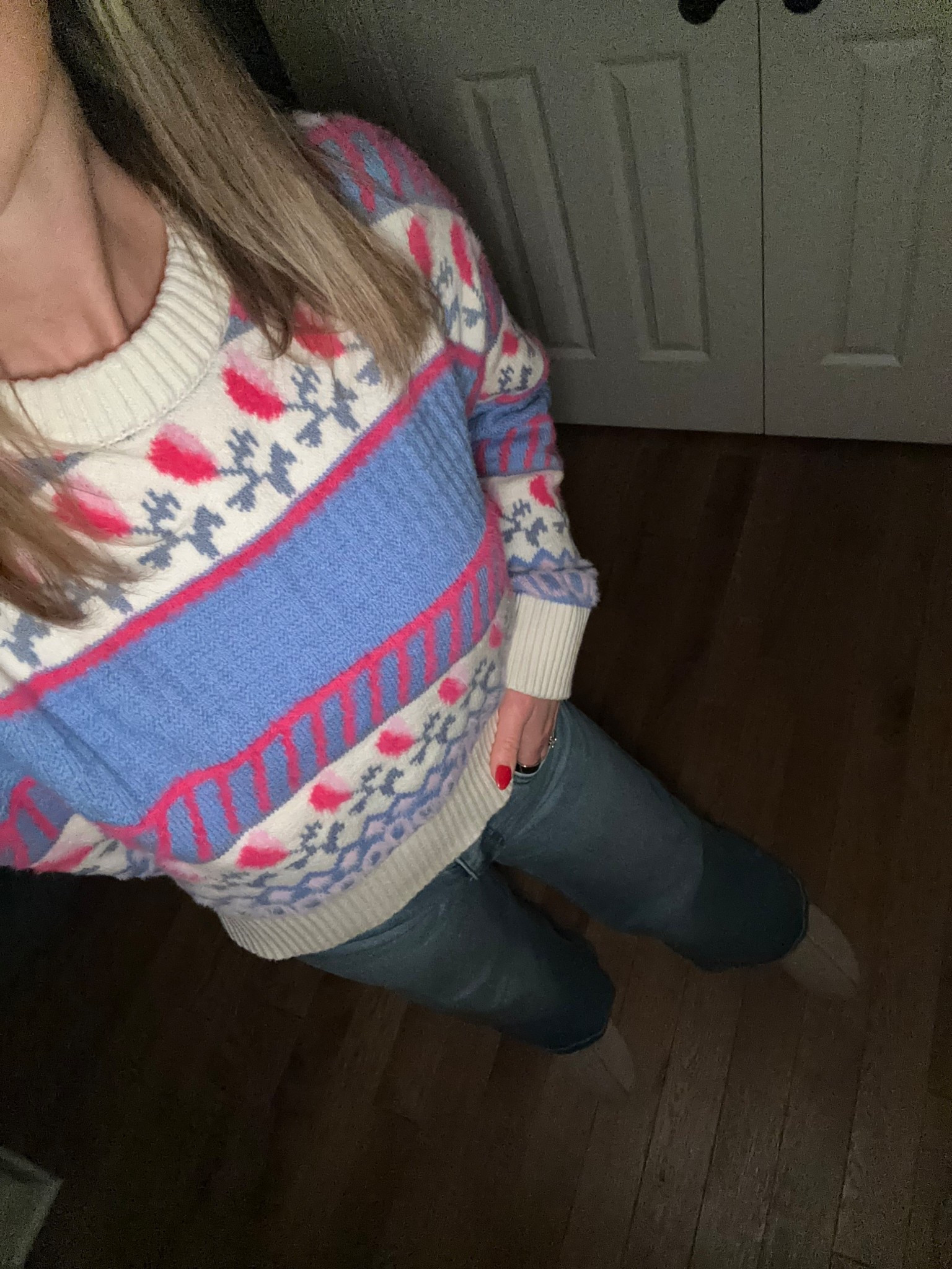 First date night of the year! Brought this new fair isle sweater out and it’s so cozy. I love that it’s so bright (hey, fellow springs!) when the weather is so gloomy. 

#LTKFindsUnder50 #LTKmomlife #LTKSeasonal
