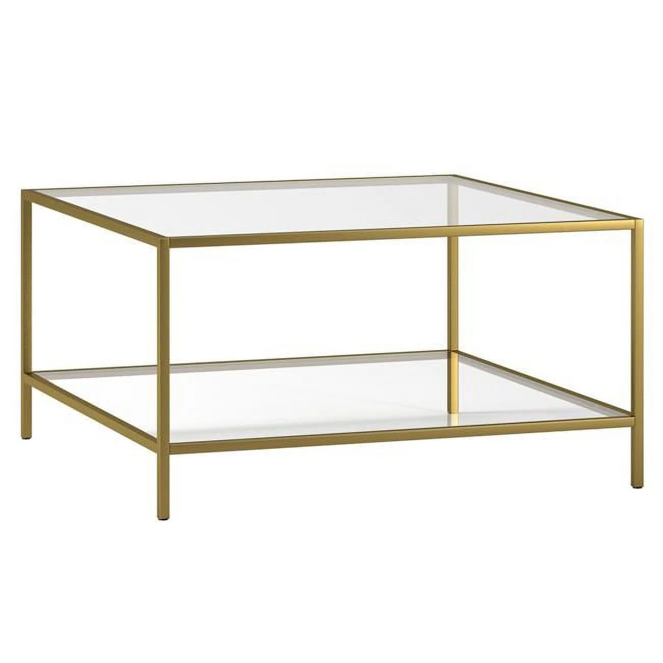 17 x 32 x 32 in. Gold & Glass Square Coffee Table with Shelf | Walmart (US)