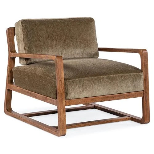 Miranda Rustic Lodge Sage Upholstered Brown Wood Living Room Arm Chair | Kathy Kuo Home