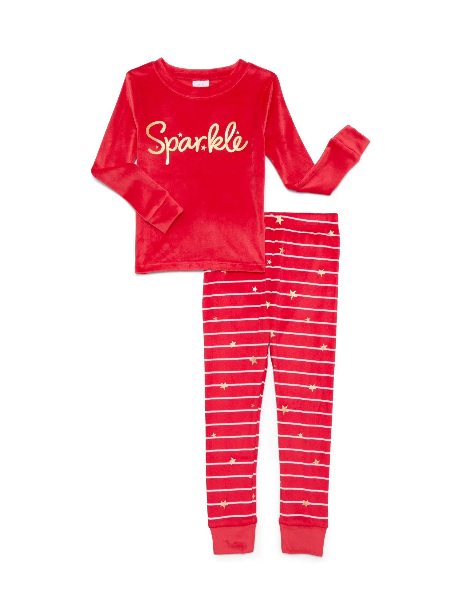 Wonder Nation Girls Christmas Long Sleeve Top and Pants Tight Fit Sleep Set, 2-Piece, Sizes 4-10 | Walmart (US)