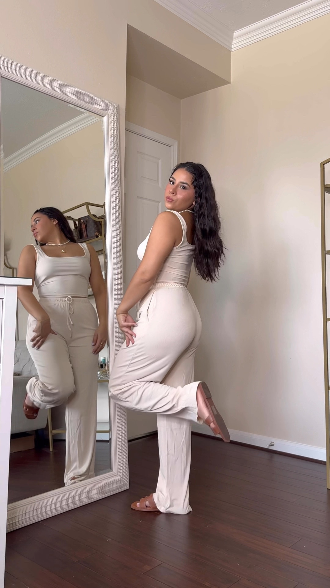 Four piece lounge set from Amazon 
Wearing a size small 
Sandals: 7 
People necklace 
Polene inspired bag 

#LTKFindsUnder50 #LTKSeasonal #LTKStyleTip