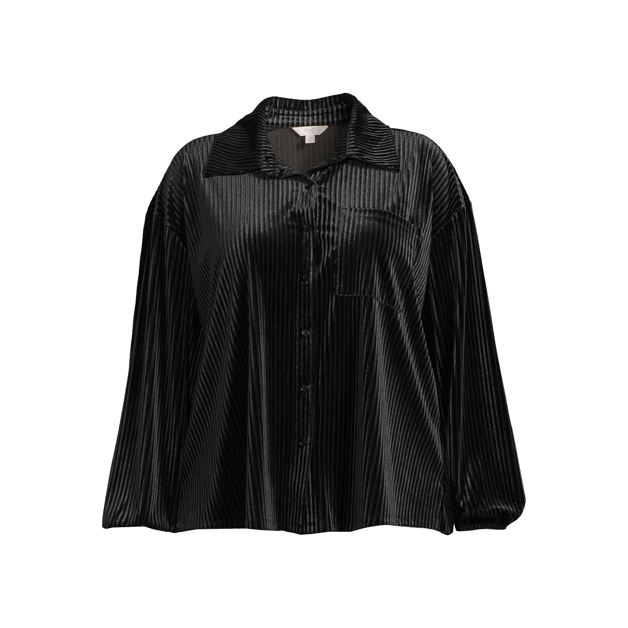 Terra & Sky Women's Plus Size Ribbed Velvet Button Down Top | Walmart (US)
