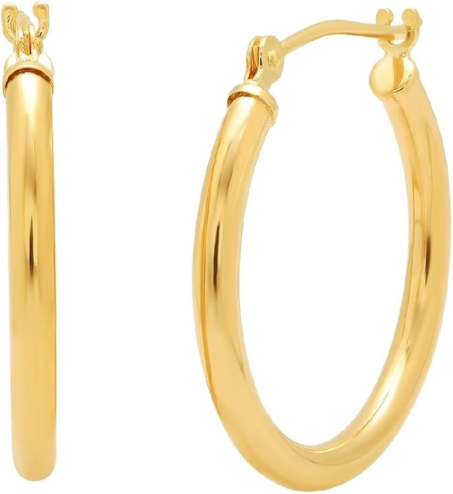 14K Yellow or White Gold 3/4 inch Round Hoop Earrings for Women | Amazon (US)