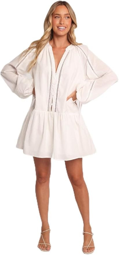 Petal & Pup Women's Hart-Long-Sleeve-mini-Dress-White | Amazon (US)