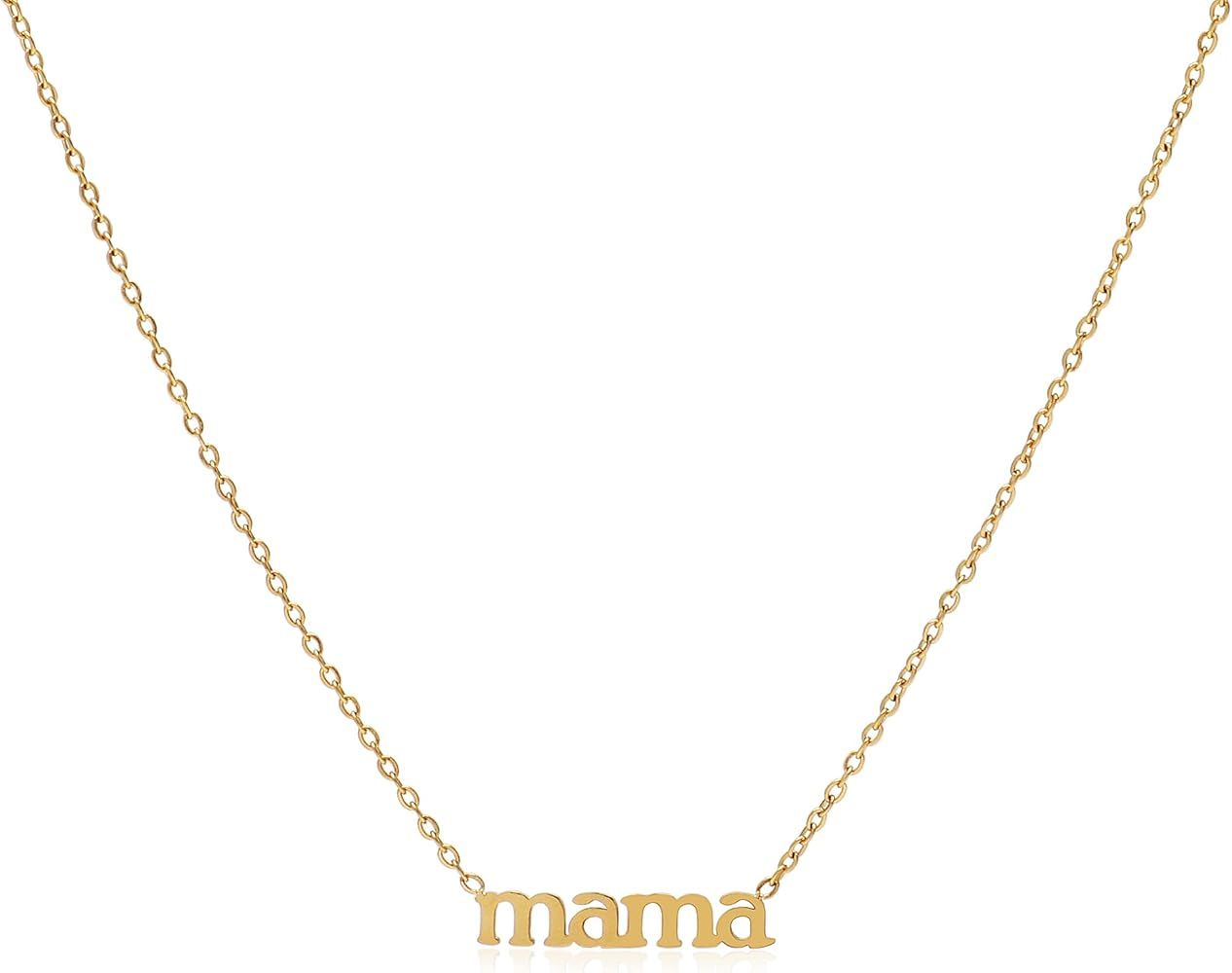 WOWSUN MAMA Necklace 14k Gold Plated Dainty Necklaces for Mom Necklace Gift on Mothers Day Christ... | Amazon (US)
