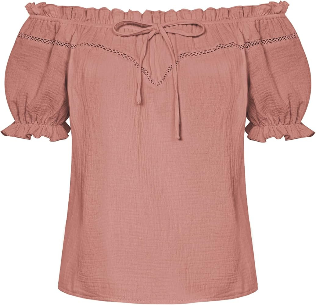 SCARLET DARKNESS Peasant Blouse for Women Off Shoulder Puff Sleeve Cotton Loose Summer Tops | Amazon (US)