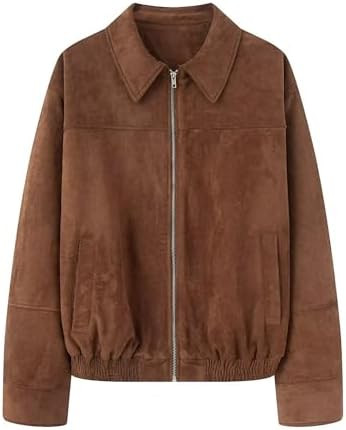 Xunger Women's Faux Suede Collar Pilot Jacket Oversized Casual Ribbed Hem Coat Vintage Streetwear... | Amazon (US)