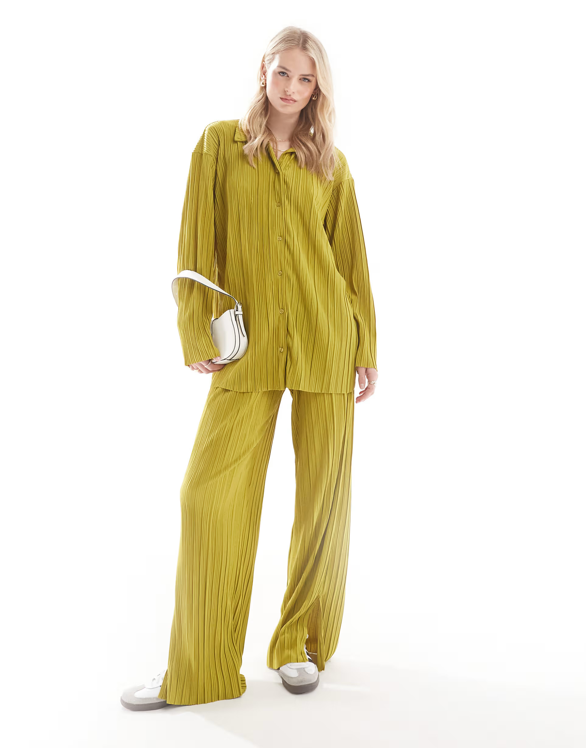 ONLY Tall exclusive plisse shirt & trouser co-ord in green | ASOS (Global)