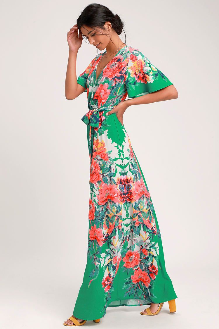 Still In Paradise Green Floral Print Maxi Dress | Lulus (US)