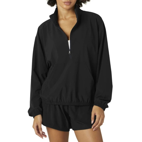 Women's Beyond Yoga Stretch Woven In Stride Long Sleeve 1/2 Zip XSmall Black | Scheels