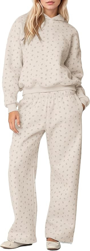 OLAPTA Women 2 Piece Outfits Ditsy Flower Print Sweatsuits Sets Long Sleeve Sweatshirts Wide Leg ... | Amazon (US)