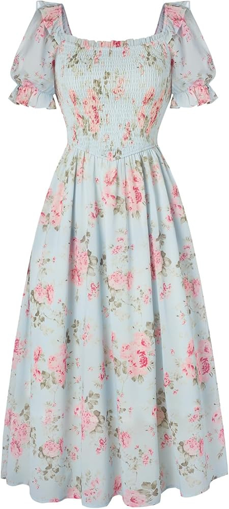 Scarlet Darkness Floral Dress for Women Summer Puff Sleeve Square Neck A Line Flowy Wedding Guest... | Amazon (US)