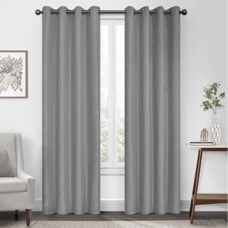 Galvez Herringbone  Solid Color Max Blackout Thermal Grommet Single Curtain Panel | Wayfair North America