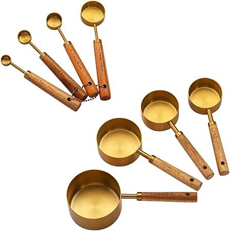 Dadamong Measuring Cups and Spoons Set of 8, Stainless Steel Gold Measuring Cups Kit with Wooden ... | Amazon (US)