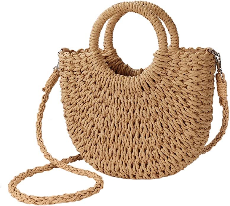 Womens Straw Beach Bag Woven Crossbody Shoulder Bags Top Handle Satchel Handbag Purse for Summer | Amazon (US)