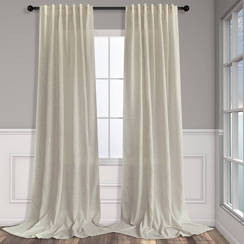 Flax Linen Curtains 108 Inches Long for Kids Room 2 Panels Back Tab Pocket Window Draperies Light... | Amazon (US)