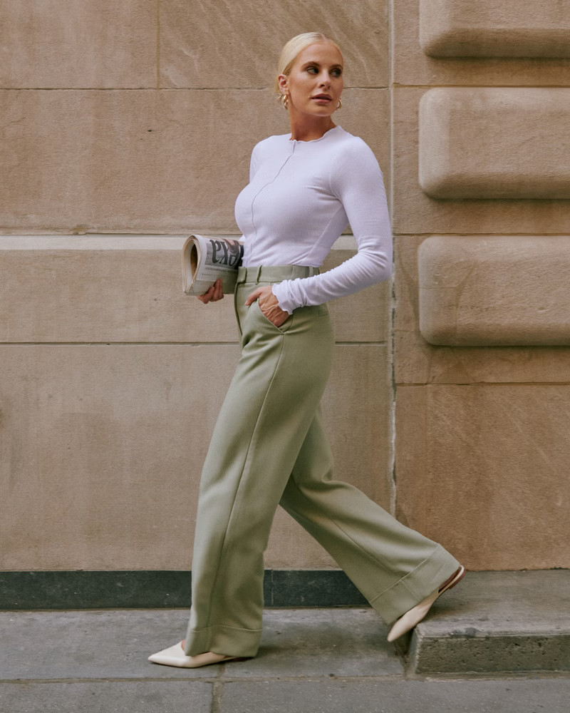 Cuffed Hem Tailored Wide Leg Pant | Abercrombie & Fitch (US)