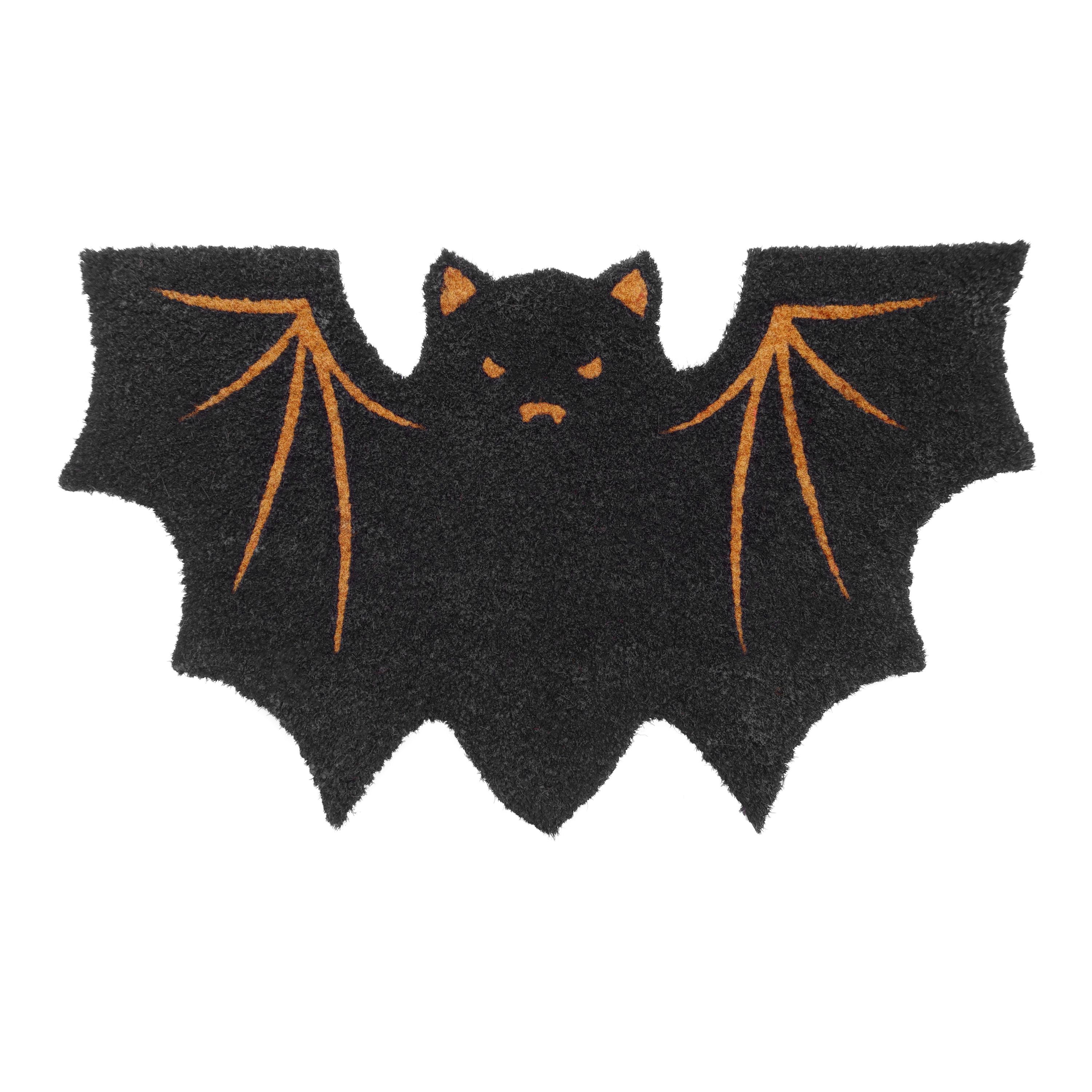 Black and Natural Coir Bat Shaped Doormat | World Market