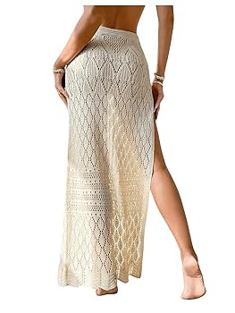 SHENHE Women's Crochet Swim Cover Up High Slit Sheer Long Beach Skirt Cover Up | Amazon (US)