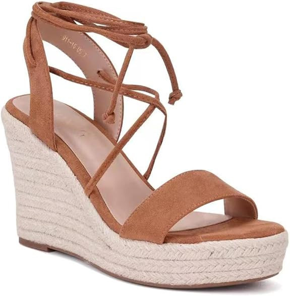 Women's Wedge Platform Espadrille Open Toe Lace-Up Sandals, Cross Strap Wedge Sandals Summer Espa... | Amazon (US)