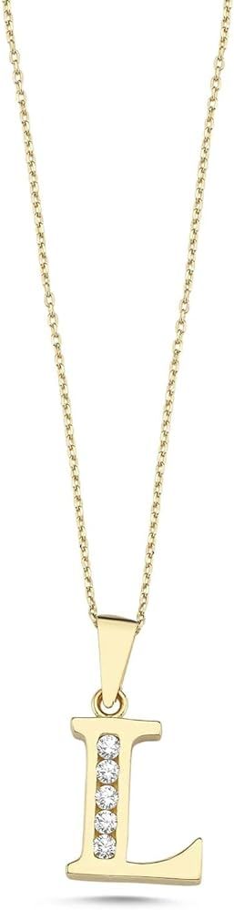 Mothers Day Gifts for Mom - 100% 14k Real Gold Necklace with Zirconia | Dainty Charm Pendant Alph... | Amazon (US)
