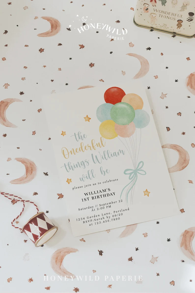 The Wonderful Things You Will Be Baby 1st Birthday Party Invitation, Onederful Birthday Invitatio... | Etsy (US)