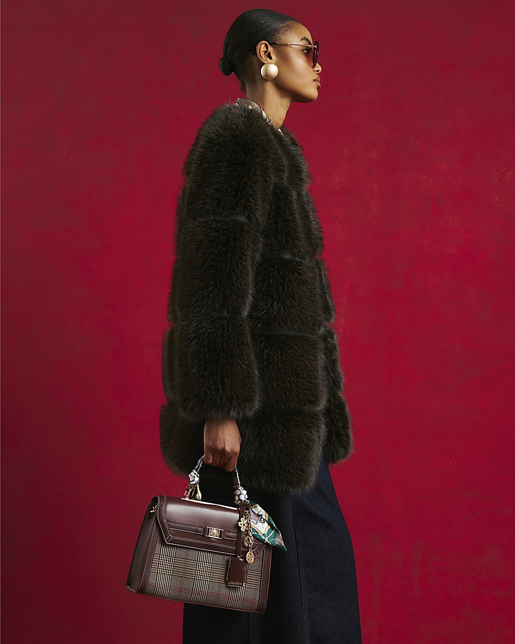 Brown Faux Fur Panelled Coat | River Island UK & IE