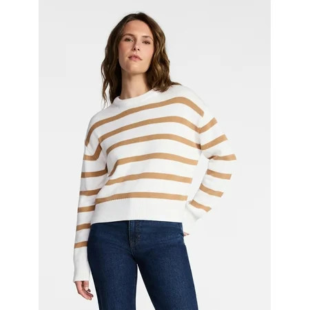 Time and Tru Women's Pullover Crewneck Sweater with Long Sleeves, Sizes XS-XXXL | Walmart (US)