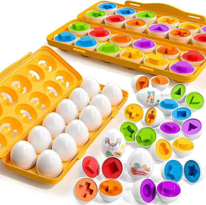 TEMI Sensory Montessori Toys Gifts -12 Toy Eggs with Eggs Holder for Toddlers 1-3, Color Matching... | Amazon (US)