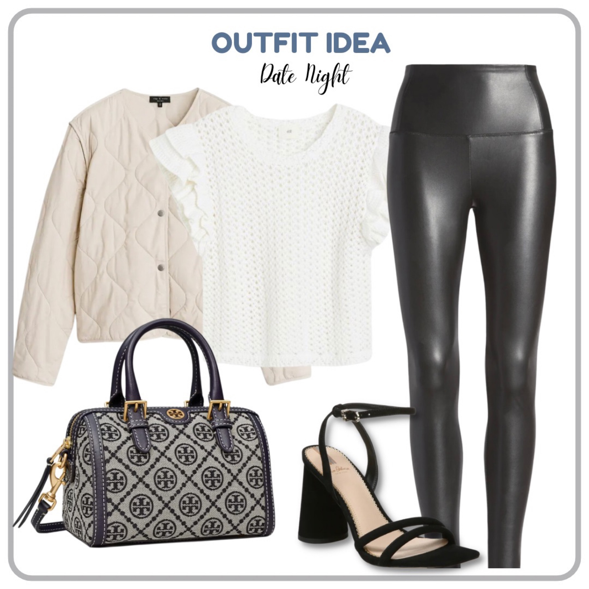 Outfit Idea | Date Night

Here is a simple outfit for date night. Pair a quilted jacket, knit top, faux leather leggings, a barrel bag and heel sandals to complete this look.

#LTKitbag #LTKstyletip #LTKshoecrush