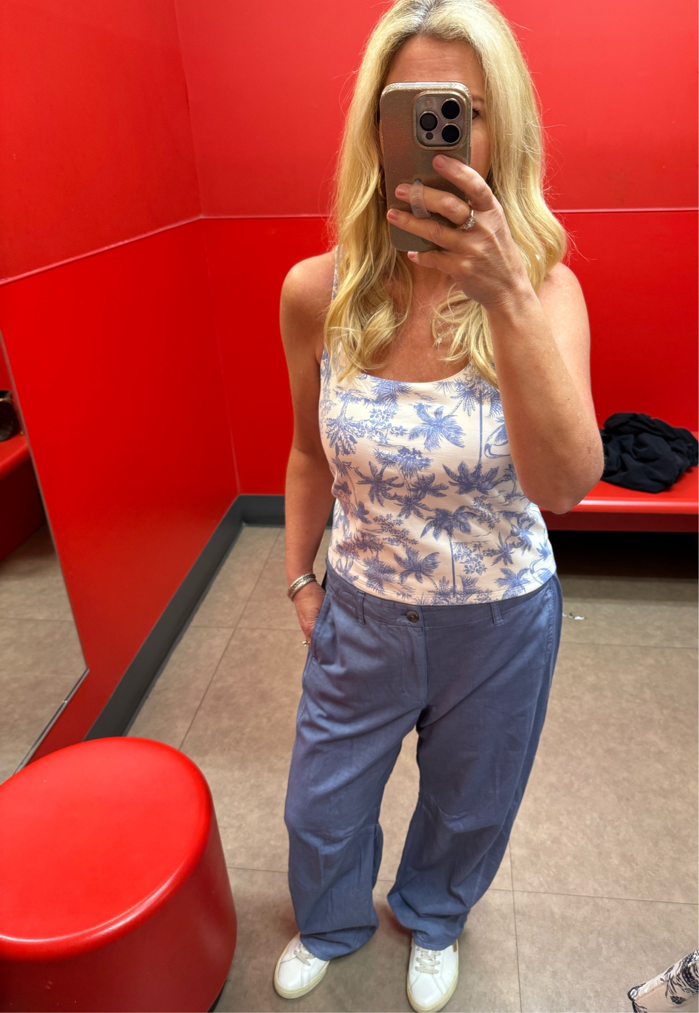 Comfy blue low rise pants and blue toile square neck tank top. You could definitely dress this tank up with a pair of white jeans and cute sandals. Throw a sweater over your shoulders for the cooler days. 

#LTKootd #LTKSeasonal #LTKOver40