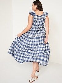 Flutter-Sleeve Tiered Smocked Gingham Midi Swing Dress for Women | Old Navy (US)