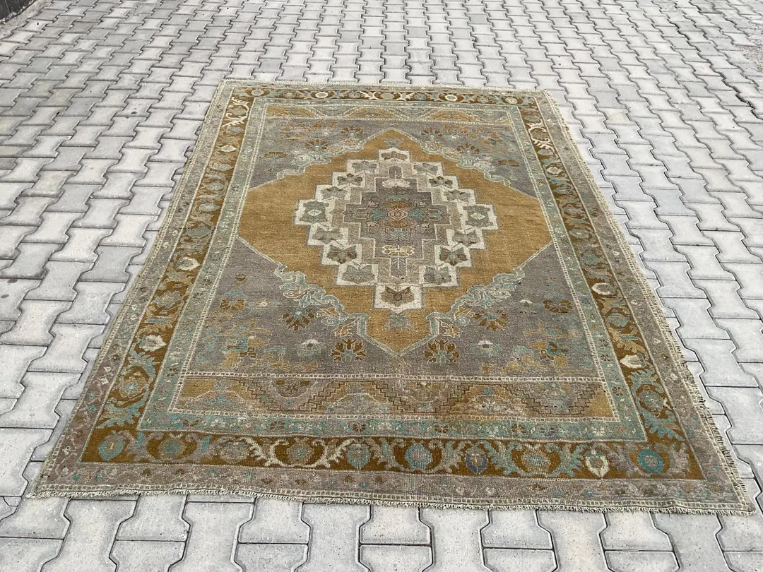 6x8 Vintage Turkish Area Rug, Neutral Wool, Oushak Area, Brown, Kitchen, Bedroom, Living Room - E... | Etsy (US)