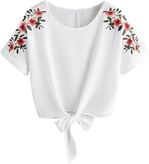 SweatyRocks Women's Summer Short Sleeve Crop Top T-Shirt Tie Front Blouse Top | Amazon (US)