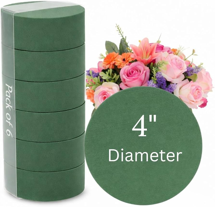 Pack of 6 FLOFARE Round Floral Foam Blocks for Fresh and Artificial Flowers, Each (4" X 1.4"), Dr... | Amazon (US)